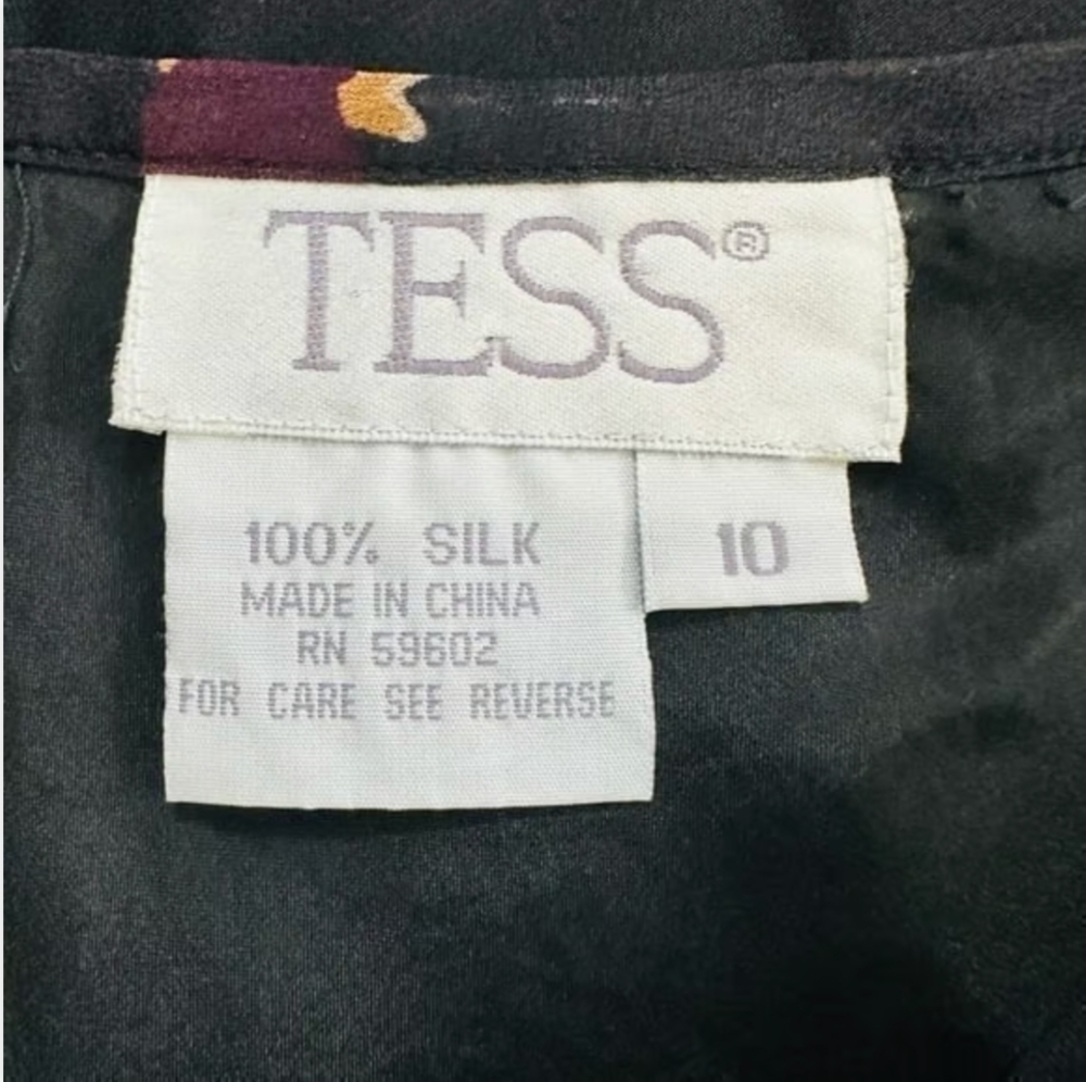 TESS Iris Floral Silk Skirt S 10 Black Multicolor Sheer Midi Skirt Lightweight - Picture 6 of 6